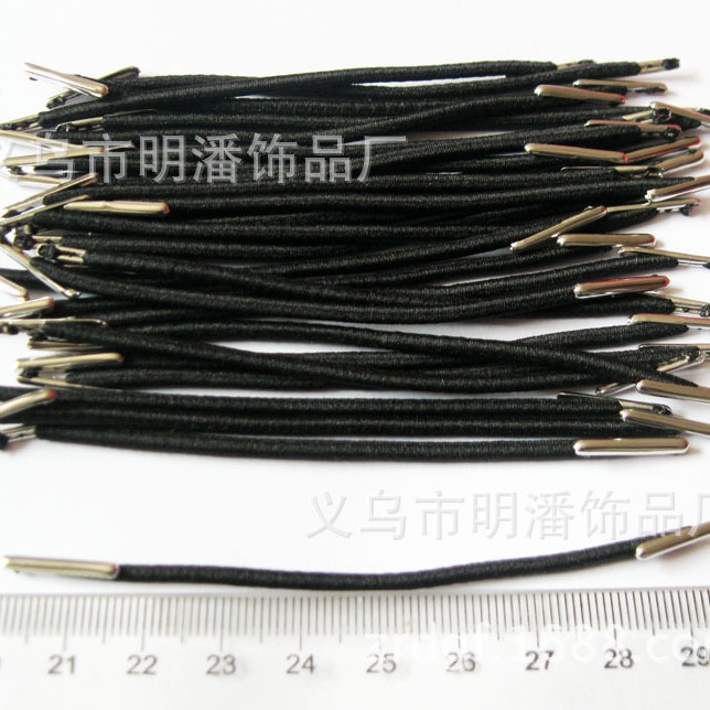 厂家供应两头有铁片橡筋绳用于产品包装的铁头绳子有无弹性都做