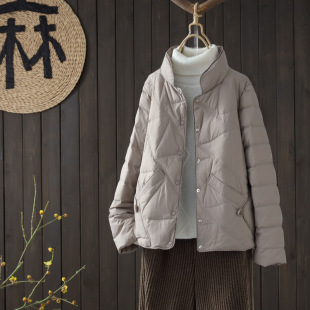 Cross-border Autumn and Winter New Artistic Style White Duck Down Jacket Women's Short Fashionable Loose Medium-thin Vertical Collar Jacket Trendy
