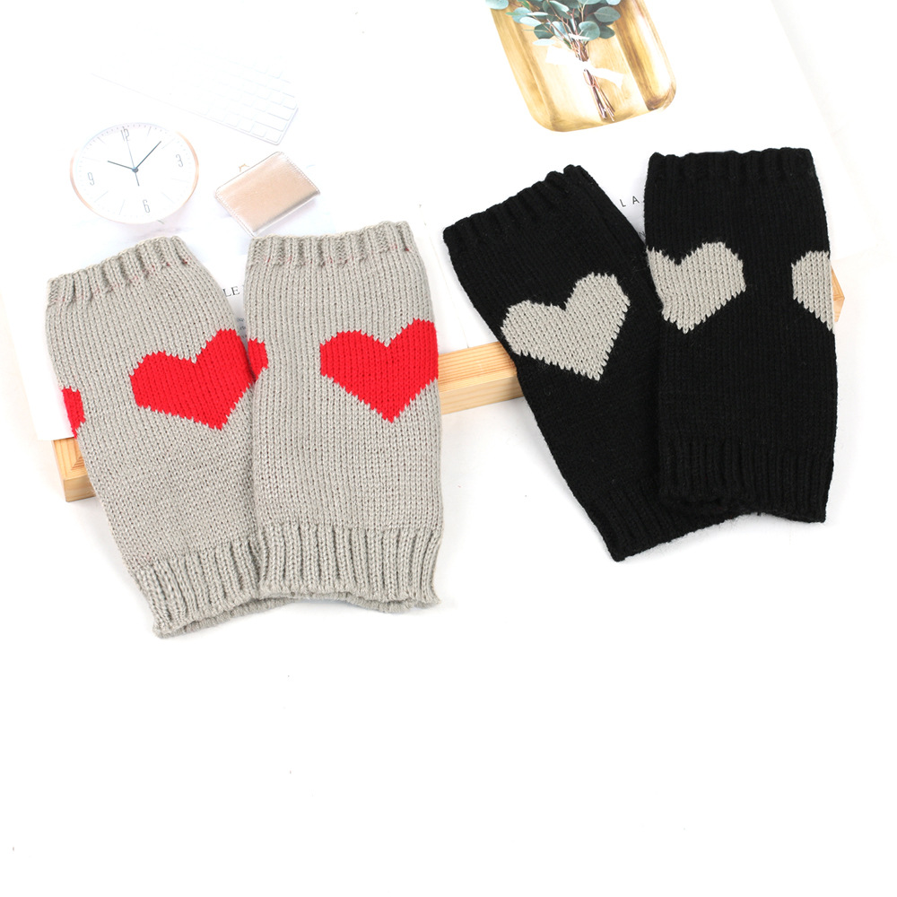 Κοντά μισά δάχτυλα για φοιτητικό γραφείο, μανίκια ροδακινί, πλεκτά γάντια αγάπης με ζεστή καρδιά_voghion.com