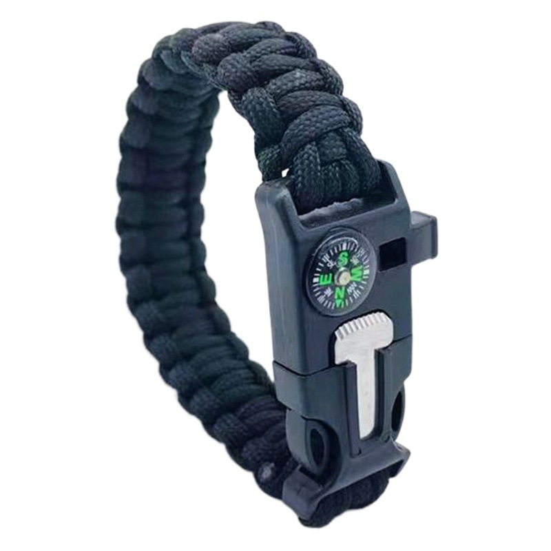 Supervivencia al aire libre de siete núcleos paraguas cuerda tejida pulsera supervivencia silbato hoja Flint gran brújula siete núcleos paraguas cuerda