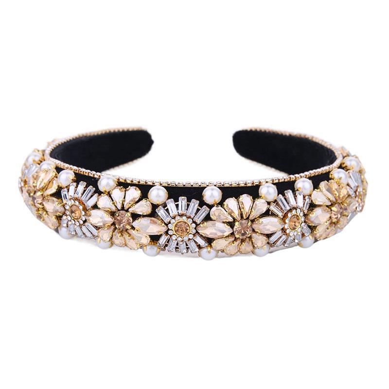 Retro Flower Cloth Inlay Rhinestones Hair Band display picture 3