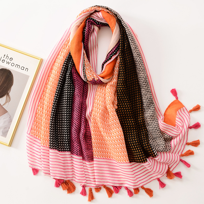 Comercio exterior Exportación algodón y lino sensación bufanda multicolor costura impresión geométrica bufanda decorativa viajes primavera y verano Toalla de playa delgada