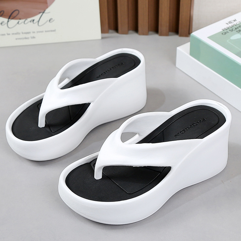 Cross-border nuevo 2024 Verano de suela gruesa Chanclas de las mujeres de desgaste exterior flip-flop de tacón de cuña plataforma de aumento de la altura cómodas zapatillas de celebridad de Internet