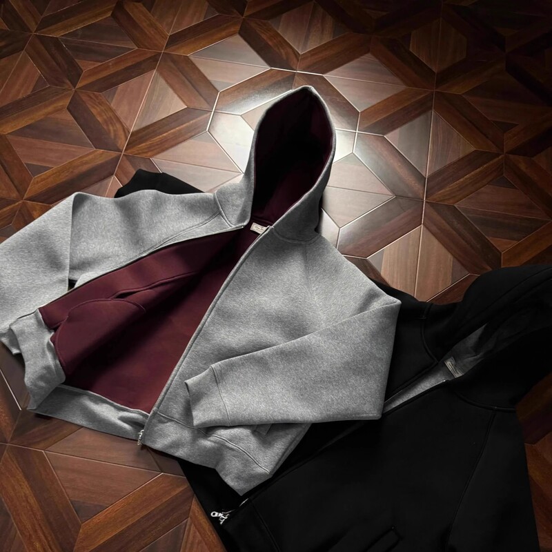 American Air Layer Boxy Short Hooded Zipper Cardigan Sweatshirt Men's Autumn and Winter Casual Heavy Imperial Red Jacket American Air Layer Boxy Short Hooded Zipper Cardigan Sweatshirt Men's Autumn and Winter Casual Heavy Imperial Red Jacket