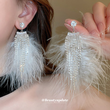 超仙长款镶钻羽毛流苏耳环气质氛围感耳坠在逃公主风高级感耳饰女