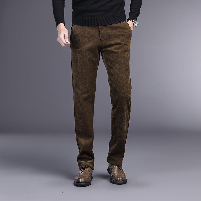 Pantalones casuales de negocios ligeros de pana de alta calidad pantalones de traje de otoño e invierno para hombres pantalones de hombre forrados de lana engrosados de mediana edad y ancianos