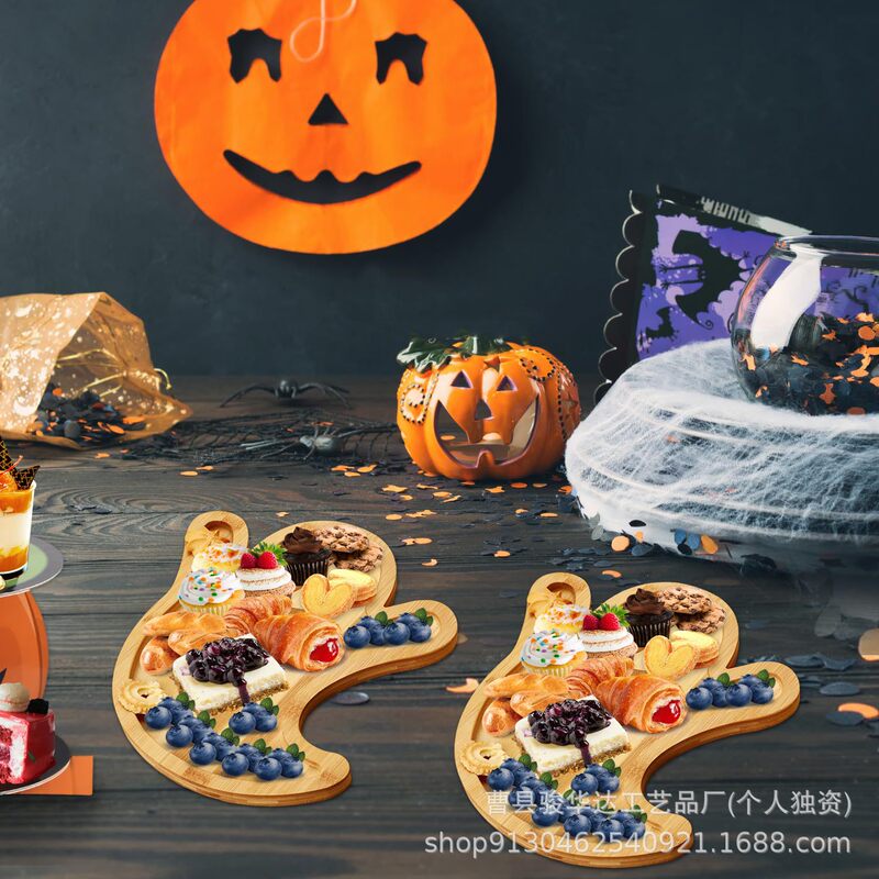 Sufa 木製ハロウィンかわいいゴーストチーズボードホームパーティーフルーツスナックスナックトレイホーム木製ディナープレート|undefined