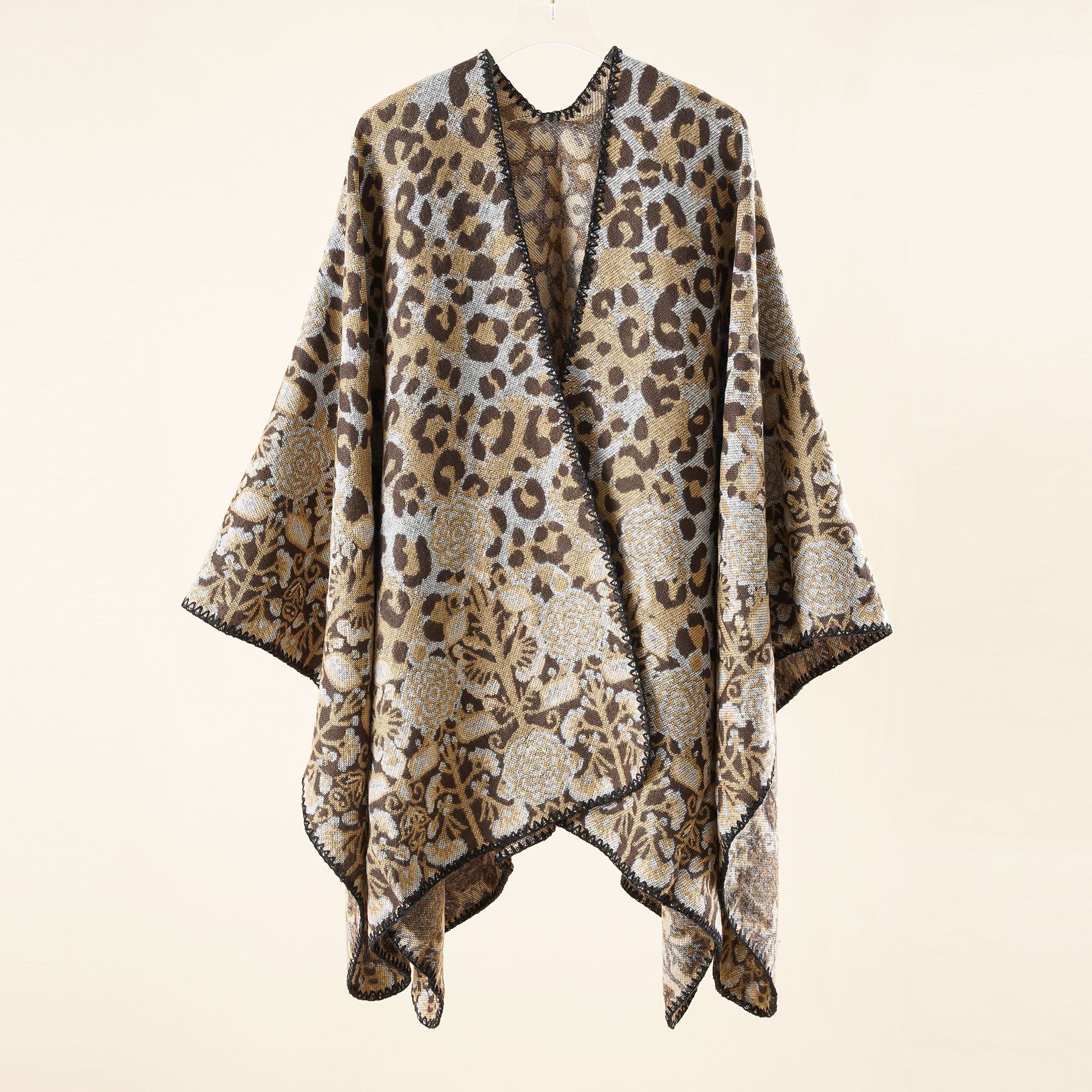 Mantón de la calle de Europa y América del Cabo de una sola pieza abrigo de las mujeres Otoño e Invierno estampado de leopardo patchwork patrón cálido chal