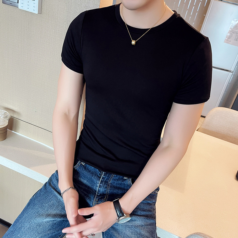 Fashionable elastic white base body-friendly short sleeve T-shirt