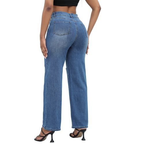 New light-colored women's Cassie turn-up low-waist loose jeans light blue black other