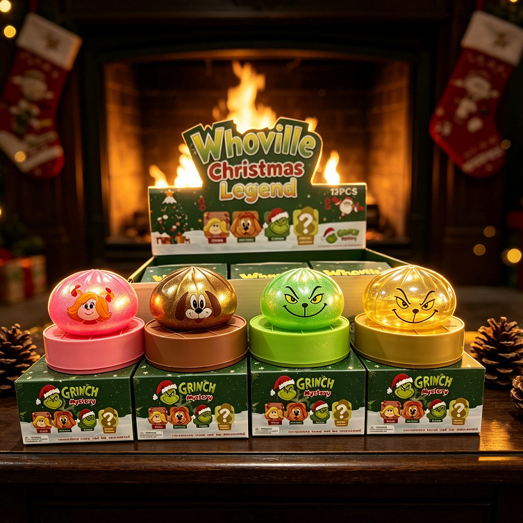 Soft Squishy Popular Christmas Style Squeeze Bun Stress-Relief Toy Set of 4 in a Box