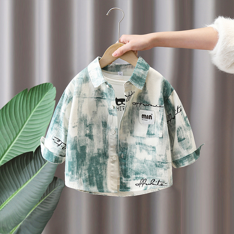 7662 Camisa de primavera para niños Ropa de moda coreana para niños Abrigo de camisa de red de primavera y otoño 2025 Nueva primavera