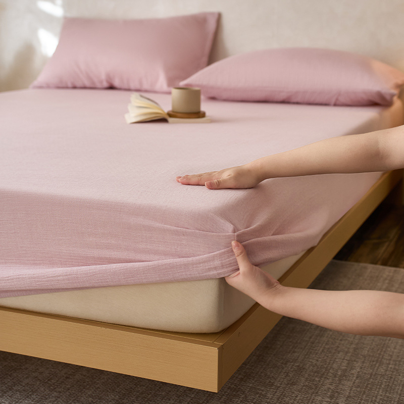 Sombrilla de cama de hilo arrugado de algodón de una sola pieza, funda protectora de colchón Simmons, funda de cama de algodón puro, funda de cama 2024 nuevas cuatro estaciones universales