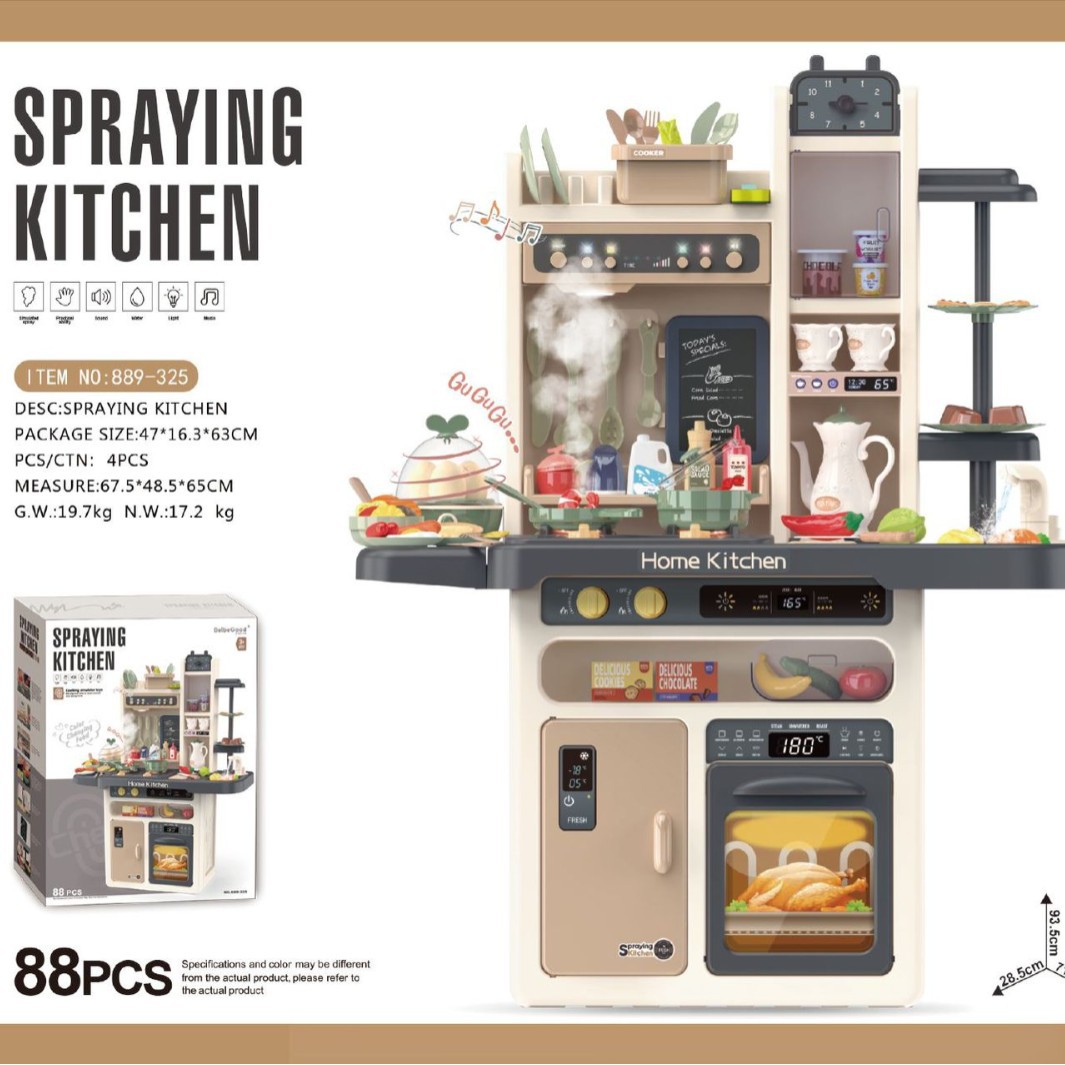Transfronterizo de los niños 93cm simulación agua vapor spray cocina juego casa vajilla mesa juguetes de cocina traje