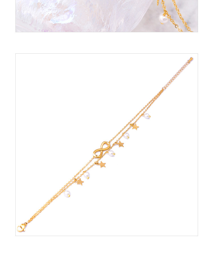 304 Stainless Steel Material Infinity, Star Pattern Wholesale Jewelry Vacation Infinity Star 304 Stainless Steel Artificial Pearls 18K Gold Plated Anklet