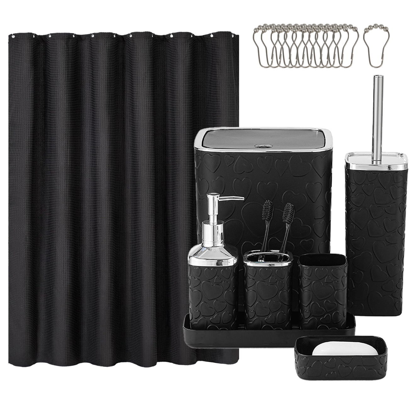 Amazon Waffle cortina de baño amor lavabo cepillo inodoro botella de loción de taza de lavado bandeja 20 piezas set
