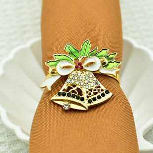 In-Stock Western Restaurant Christmas Set Napkin Rings Double Bell Napkin Rings Colorful Christmas Tree Napkin Holders Napkins