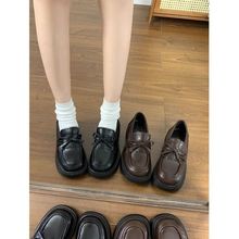 厚底增高小皮鞋蝴蝶结浅口单鞋时尚休闲百搭复古乐福鞋2025冬新款