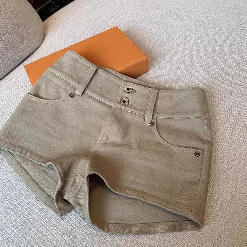 Khaki American-Style Slimming Denim Shorts for Hot Girls, New Summer High-Waisted Casual Straight-Leg Hot Pants