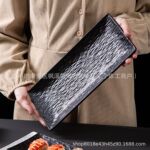 陶瓷长方盘酒店仿石岩纹创意西餐盘方盘商用酒店寿司盘高温黑白长