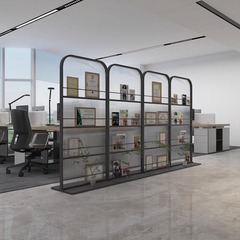 会社の屏風は現代のシンプルな長虹ガラスの本棚を遮断します。