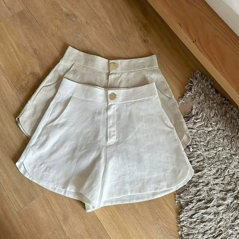 Женские шорты в стиле льна Tencel, лето 2025, новые маленькие брюки версии A, льняные повседневные утягивающие шорты с высокой талией