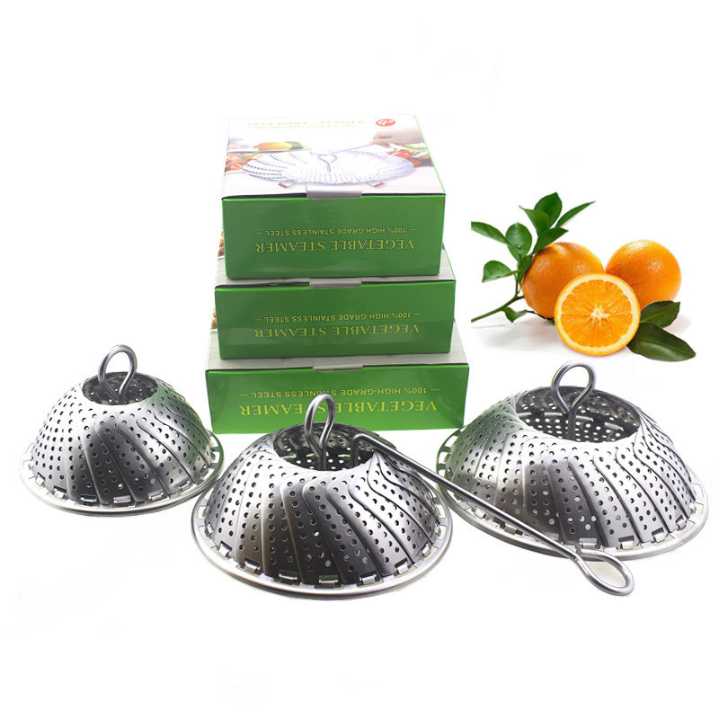 11寸10寸9寸亚马逊不锈钢伸缩折叠蒸笼 馒头莲花蒸笼不锈钢沥蓝