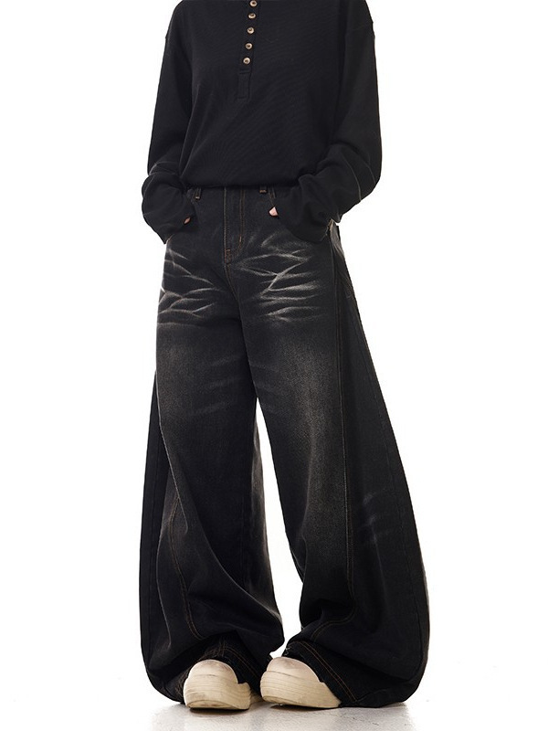 American Style Casual Straight Three-Dimensional Cut-out Profile Washed Jeans Men's and Women's Loose Wide-Leg Dapdown Trendy Trendy Trousers