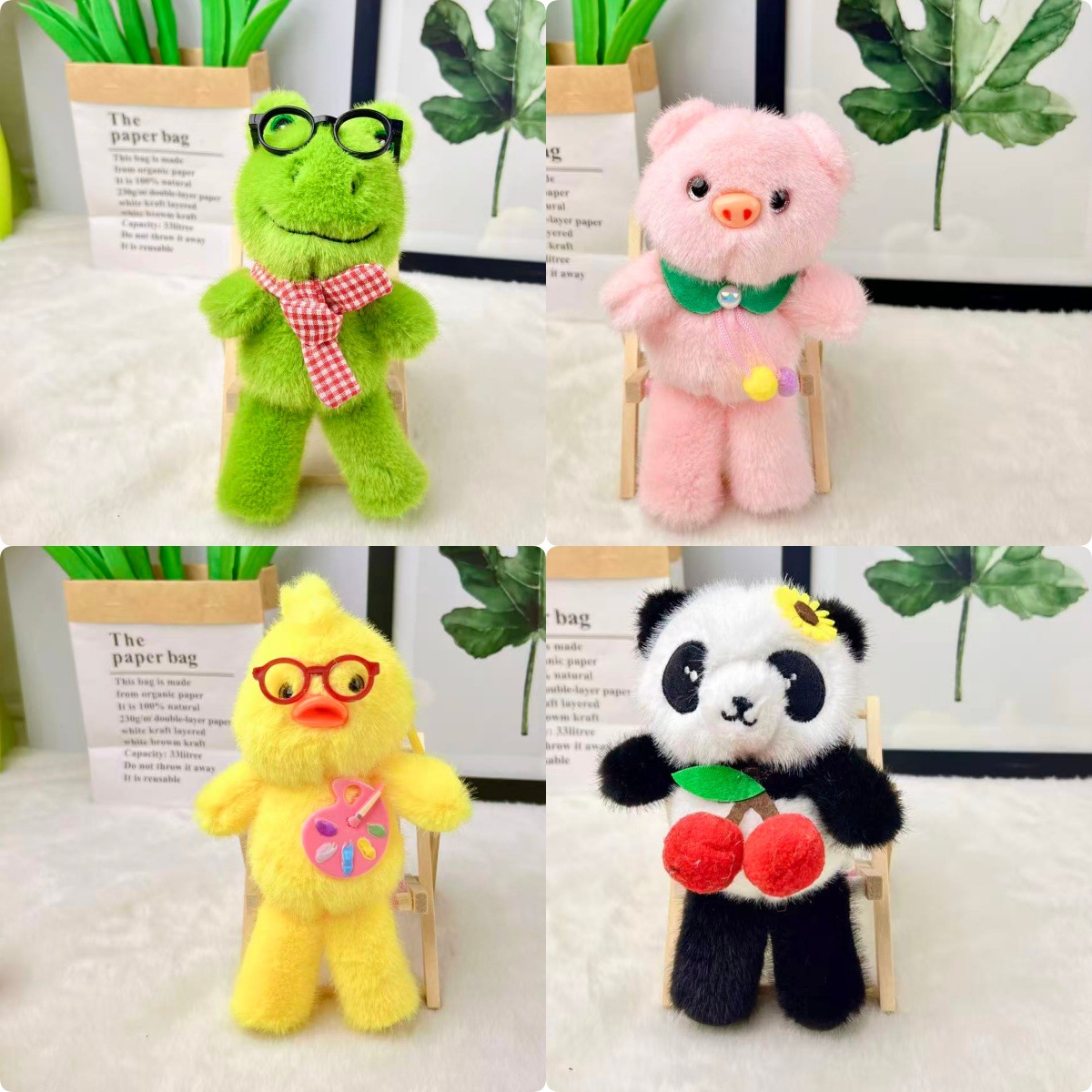 网红跑跑动物系列钥匙扣挂件青蛙兔子熊猫毛绒公仔包包挂饰小玩偶