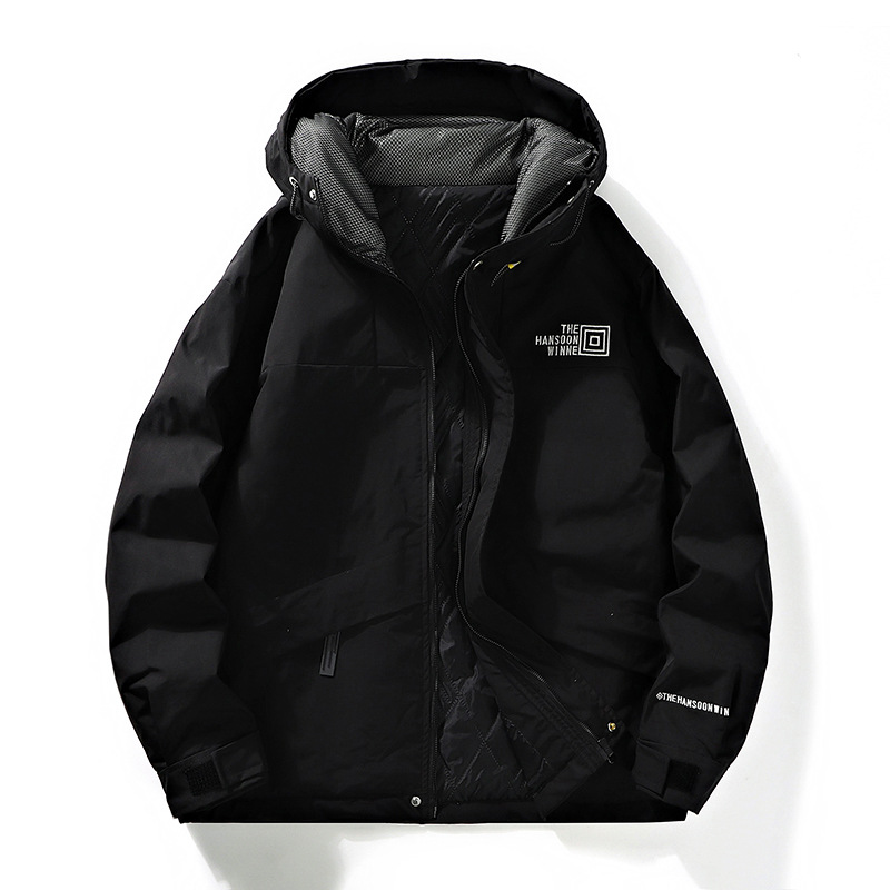 Nuovo autunno inverno antivento e impermeabile da uomo alla moda con cuciture a contrasto, giacca in caldo cotone con cappuccio da uomo_voghion.com