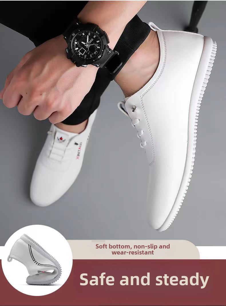 Men's shoes Breathable new all-match leather shoes soft leather small white shoes soft sole non-slip shoes bean men's shoes_voghion.com