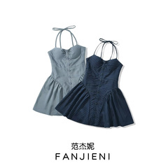 ZR対外貿易卸売り欧米風女装新型フランス式レトロボタン式デザイン感が腰を収めて痩せて見えるサスペンダースカート