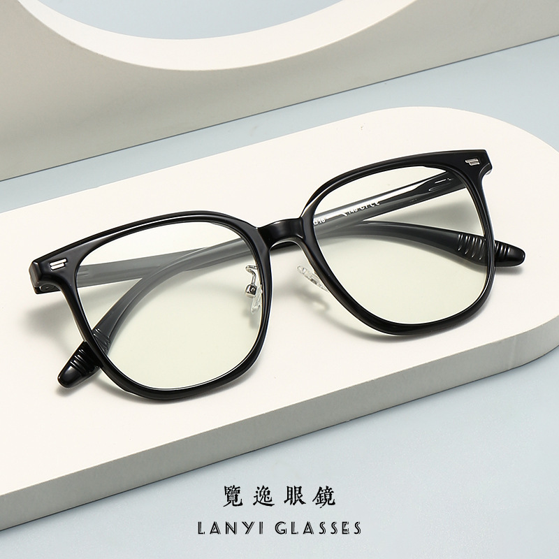 1124 Cyber Celebrity Large Frame TR90 Silicone Soft Nose Pad Anti-Blue Glasses Frame Trendy Plain Instagram Black Frame Flat Glasses