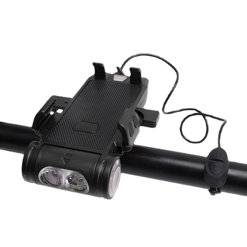 Bicicleta multifuncional titular del teléfono móvil faro con cuerno de carga tesoro cinco en uno bicicleta luz montar equipo