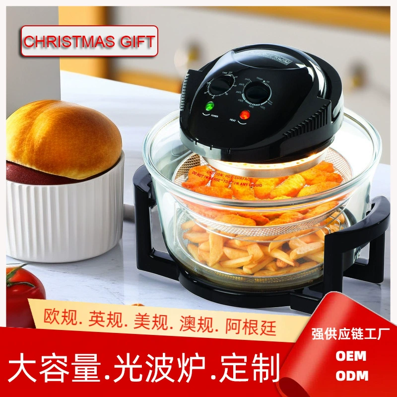 Аэрофритюрница с галогенной лампой и стеклянной дверцей 12л/20л для жарки курицы и картофеля фри, здоровое приготовление без масла.