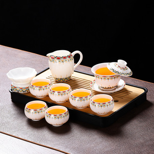 Jade Porcelain Tea Set for Home Use, Light Luxury High-End Gaiwan Tea Cups, Kung Fu Tea Set for Personal Use, New Model