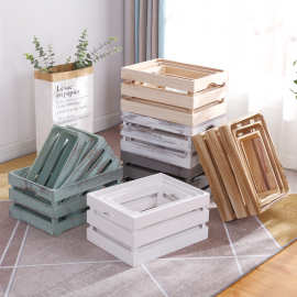 实木收纳复古木框箱木条箱超市陈列道具装饰木筐长方形木箱子定