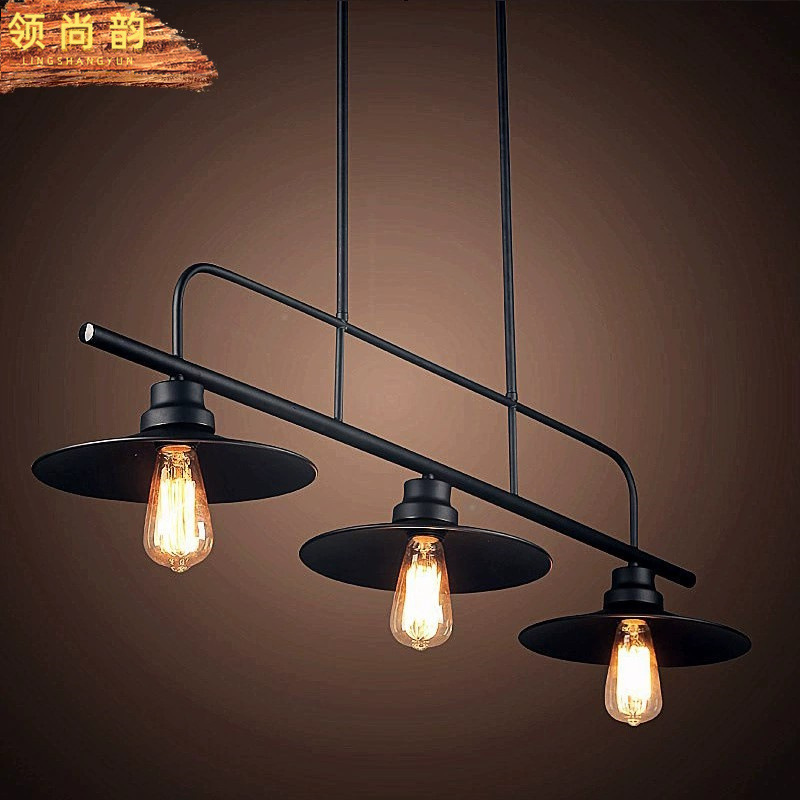 Nordic American Style Restaurant Chandelier Dining Table Long Chandelier Iron Creative Personality Bar Billiards Desktop Three-headed Chandelier
