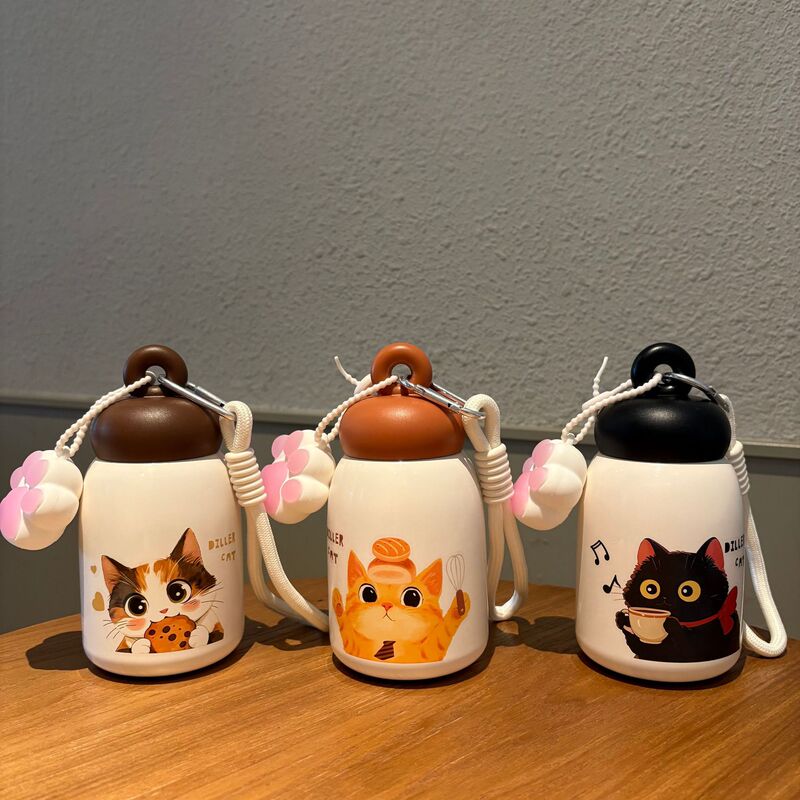 迪乐贝尔猫咖保温杯高颜值316内胆口袋小巧便携卡通吸管杯冰霸杯|undefined