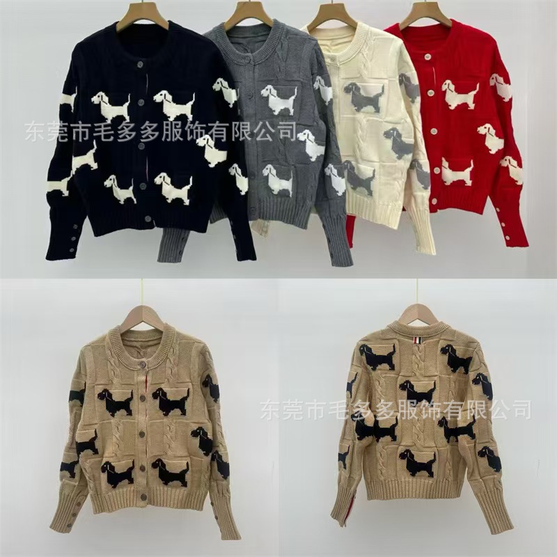 【高品】新型TB高級流行衝突色子犬学院風麻花ニット大赤色セーターカーディガン女