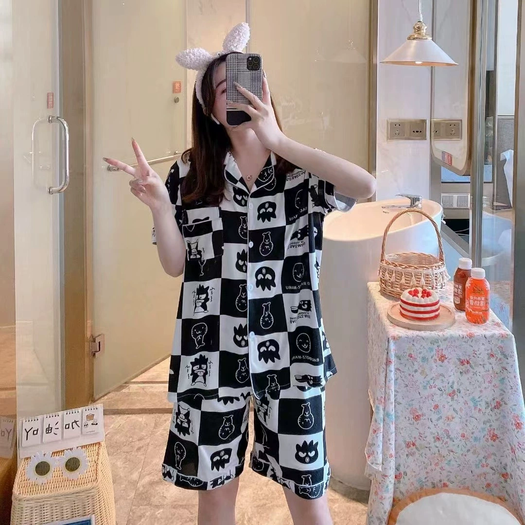 Летняя пижама женская Dongdamen короткий рукав, клетчатая, лёгкая, размеры M–XXL