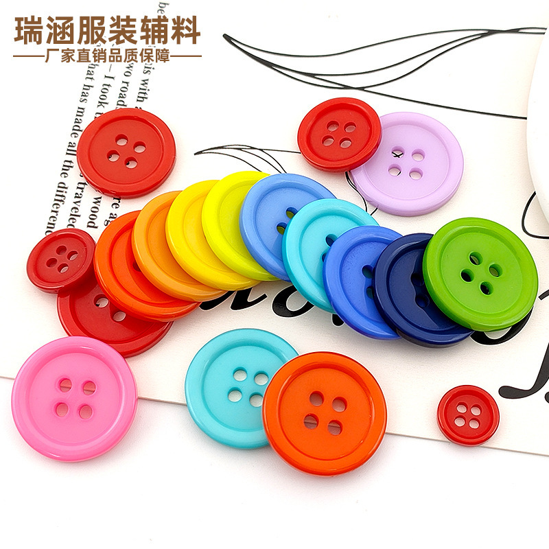 Resin Color Thin Edge Button Four Eyes Knitted Candy Color Shirt Small Button Children's Handmade Button Dyeing