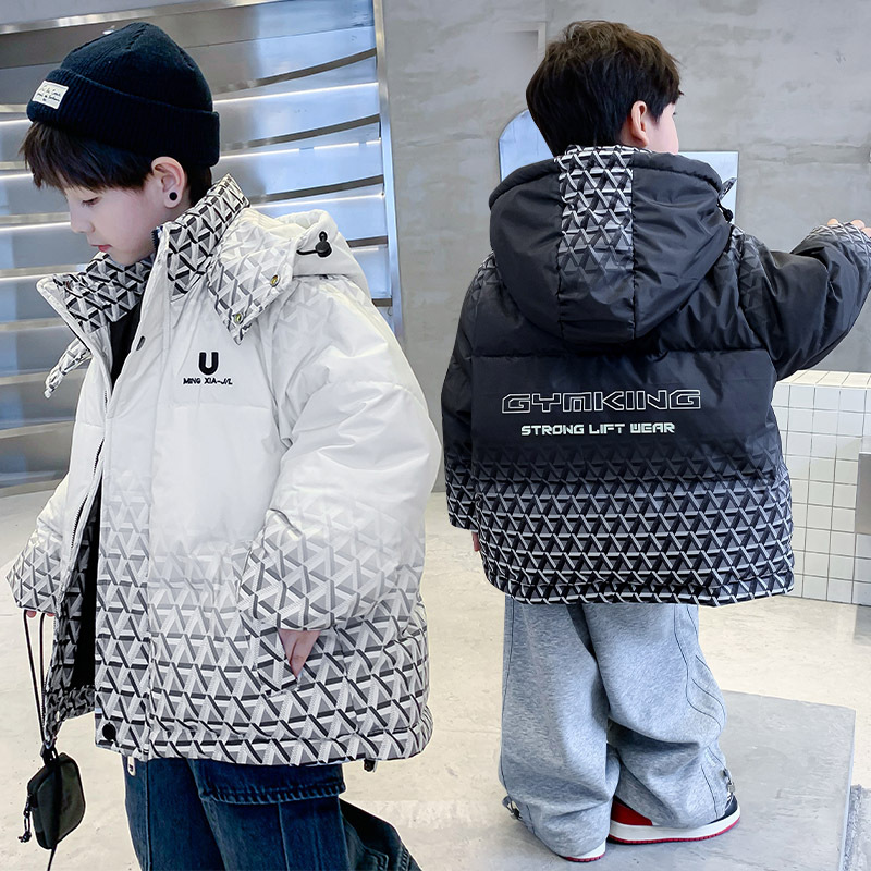 Boys' down jacket, white duck down, 90% down, trendy brand, 2024 winter new style, thickened, warm, high-end down jacket for medium and large children.