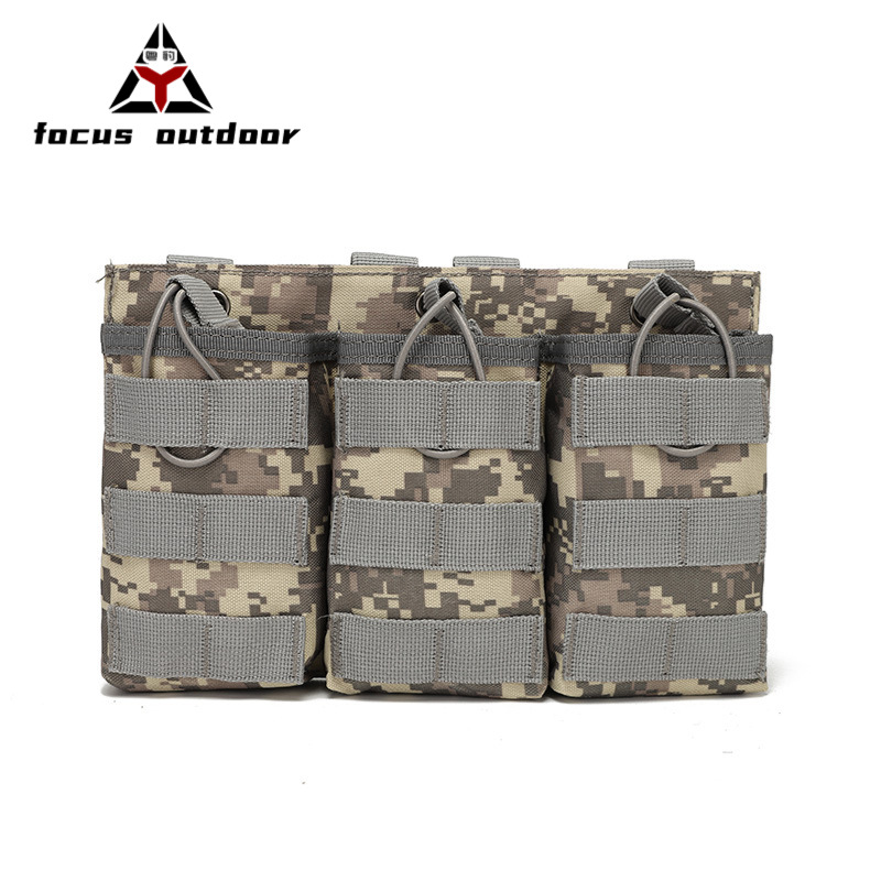 Bolsa Táctica Triple para Cargadores, Estilo Militar, para Actividades al Aire Libre, con Sistema MOLLE, Camuflaje
