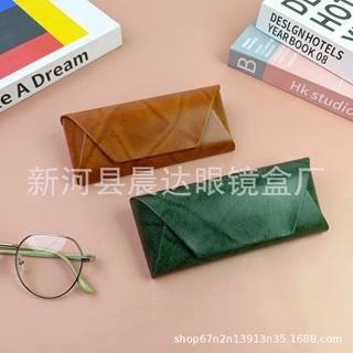 眼镜盒简约复古包子高级皮质手工老牛皮近视墨镜收纳盒可印LOGO
