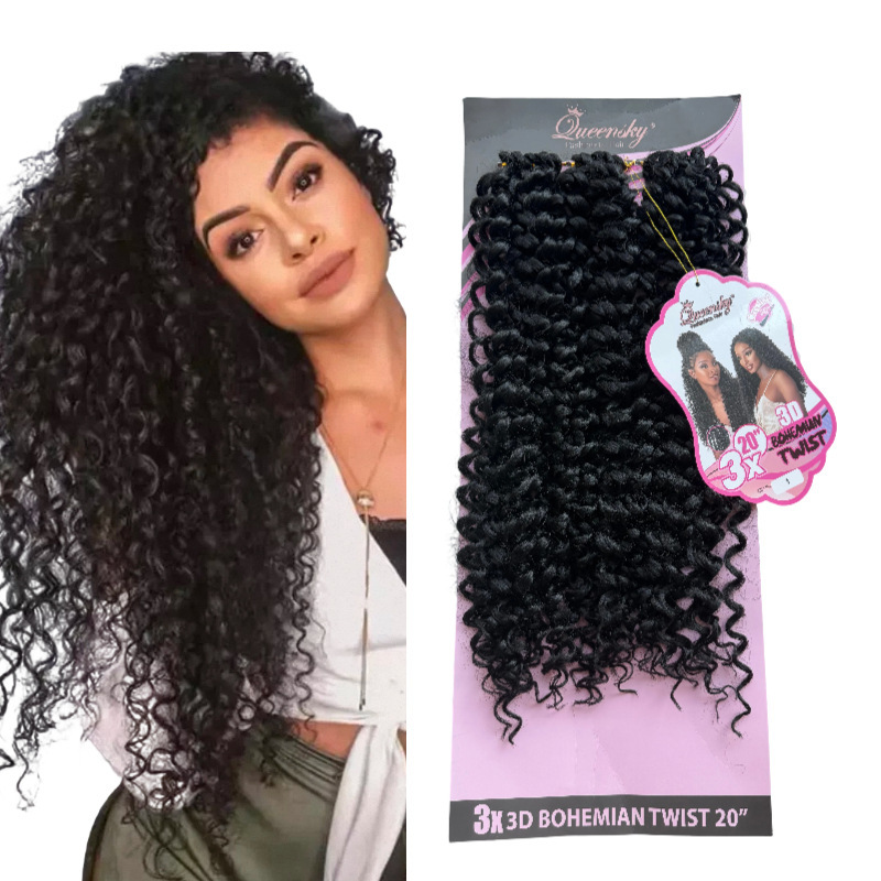 Foreign trade cross-border European, American, and African synthetic fiber wigs, water wave pattern, crochet 20'', high and low temperature mixed fiber, direct from the factory