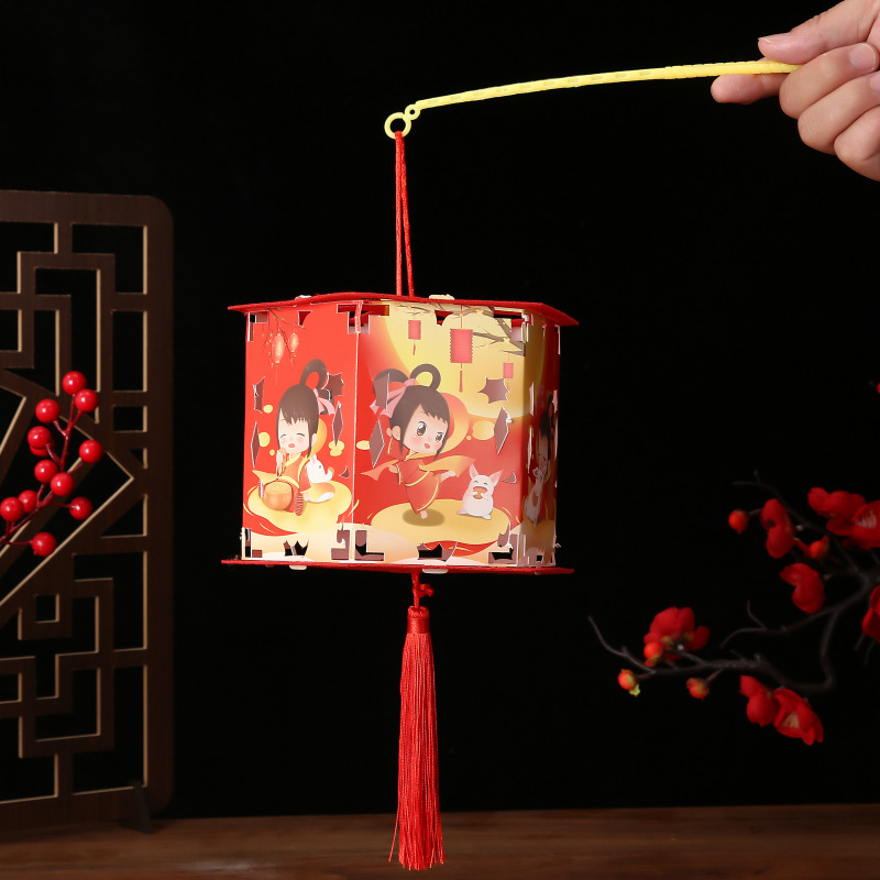 中秋節ランタン投影回転ランタン紙フェルト布手作り DIY 生産材料子供のポータブルランタン宮殿ランタン|undefined
