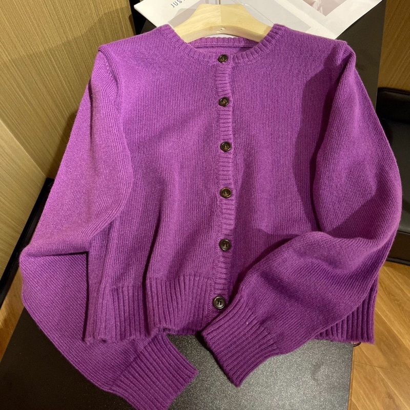 25秋季新款女士氛围感软糯亲肤基础小圆领单排扣针织开衫0912a9|undefined