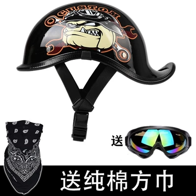 Style Half Helmet for Men and | Motosiklet kaskı (dəbilqə) - bright-black-pirate-dog-version-flower-not-3c-face-towel-goggles-m