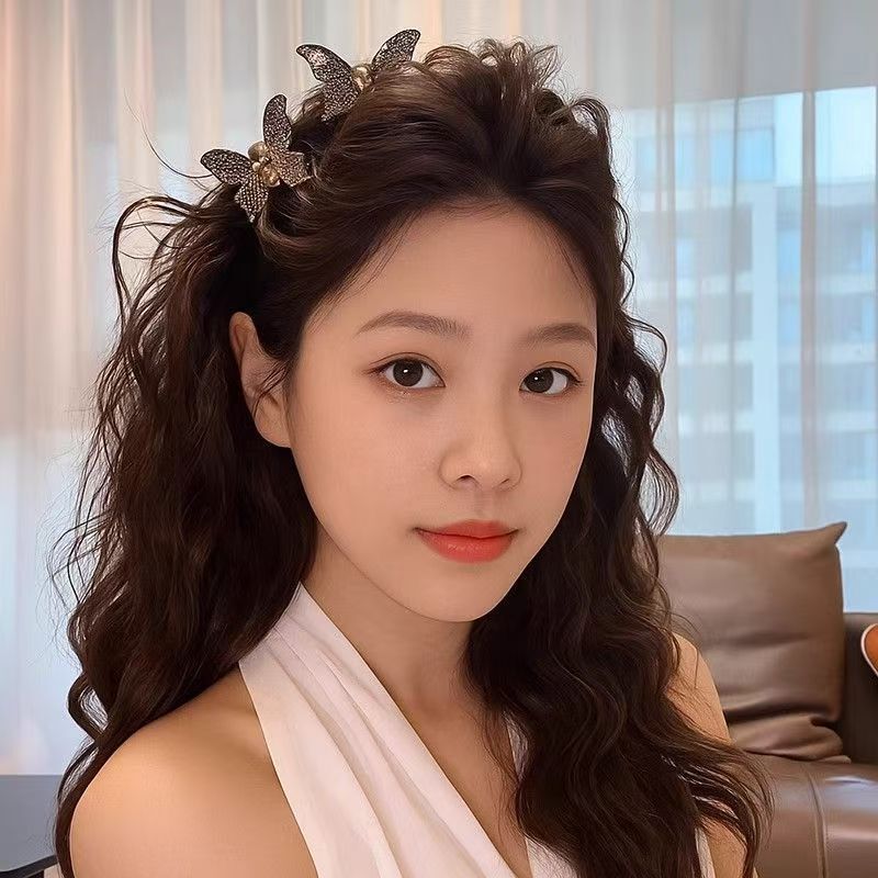 超仙闪钻蝴蝶结带齿梳发箍女2025新款高颅顶防滑头箍遮白发捆头饰|undefined